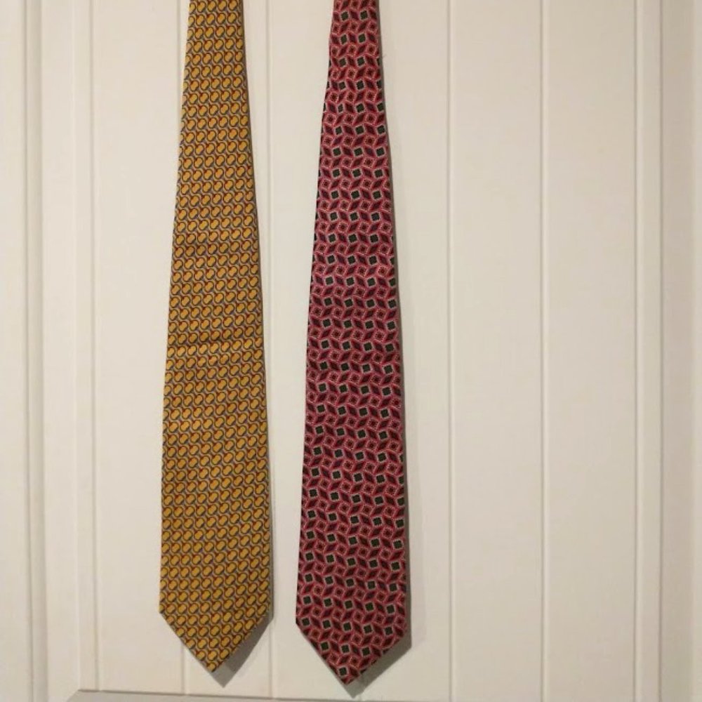 Two Brooks Geometric Pattern Brothers Ties- Yellow and Pink